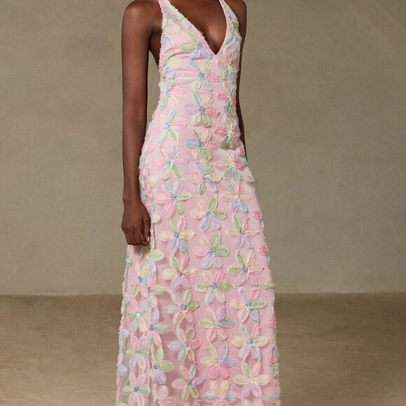 Multicolor Women's French Elegant Romantic Date Night Luxury Floral Maxi dress - Picture 4 of 8